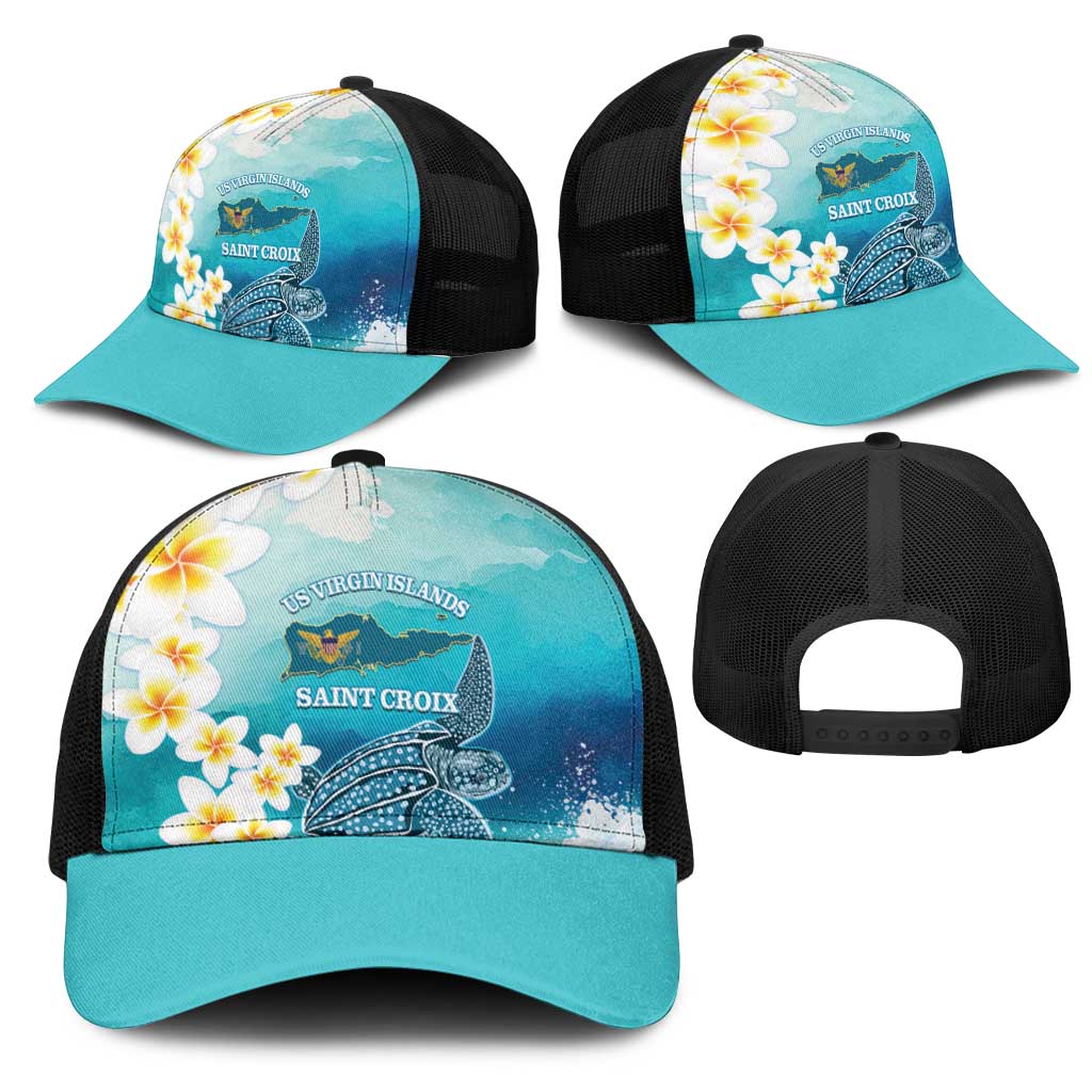US Virgin Islands St Croix Mesh Trucker Cap Twin City Leatherback With Plumeria - Wonder Print Shop