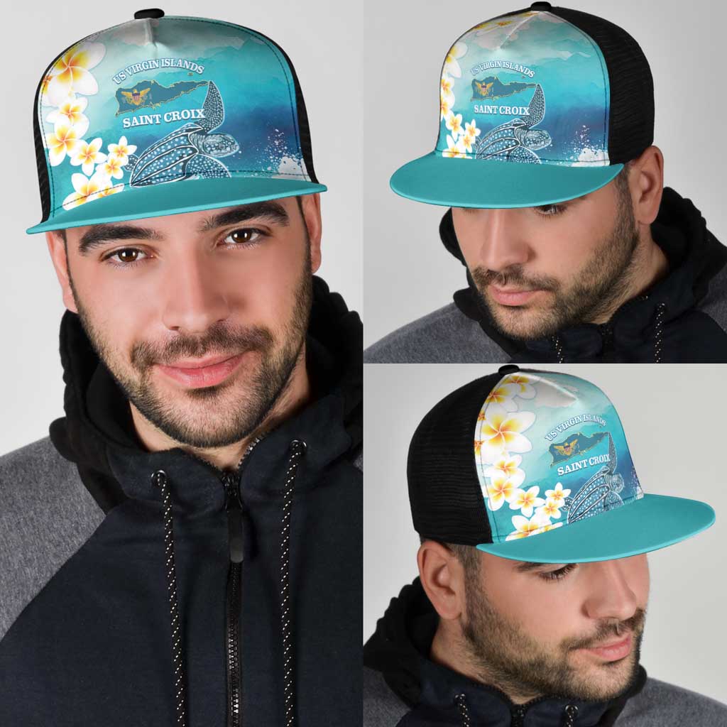 US Virgin Islands St Croix Mesh Trucker Cap Twin City Leatherback With Plumeria - Wonder Print Shop