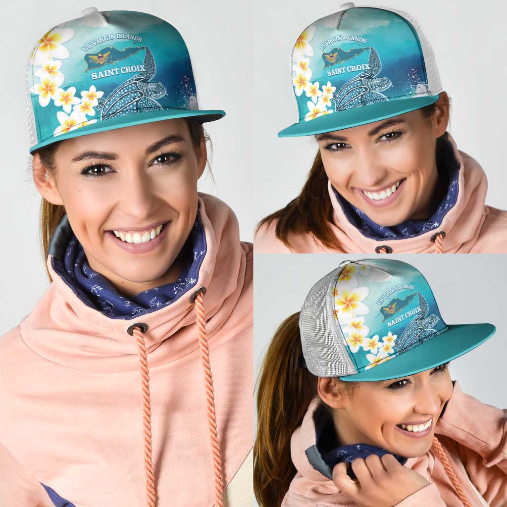 US Virgin Islands St Croix Mesh Trucker Cap Twin City Leatherback With Plumeria - Wonder Print Shop