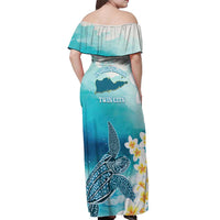 US Virgin Islands St Croix Off Shoulder Maxi Dress Twin City Leatherback With Plumeria - Wonder Print Shop