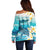 US Virgin Islands St Croix Off Shoulder Sweater Twin City Leatherback With Plumeria - Wonder Print Shop