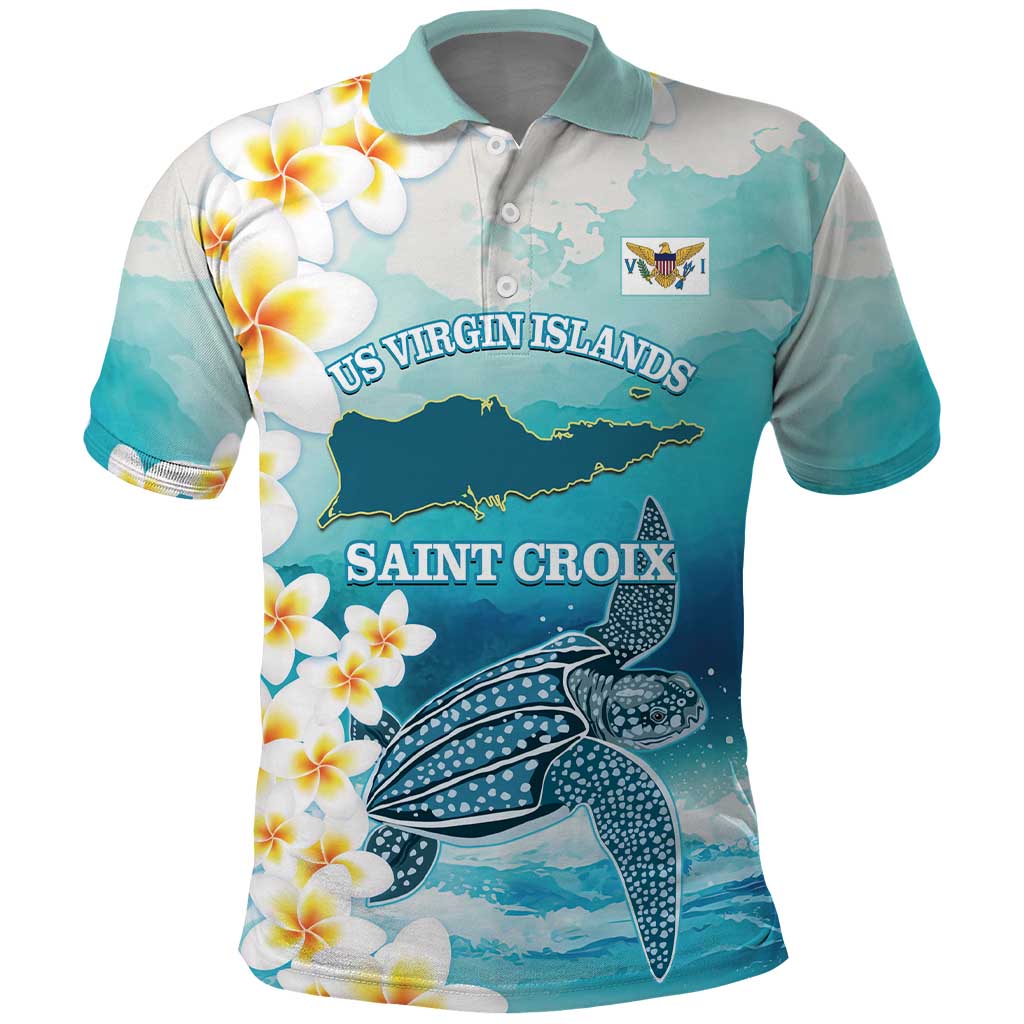 US Virgin Islands St Croix Polo Shirt Twin City Leatherback With Plumeria - Wonder Print Shop