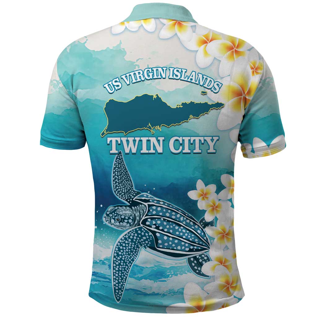 US Virgin Islands St Croix Polo Shirt Twin City Leatherback With Plumeria - Wonder Print Shop