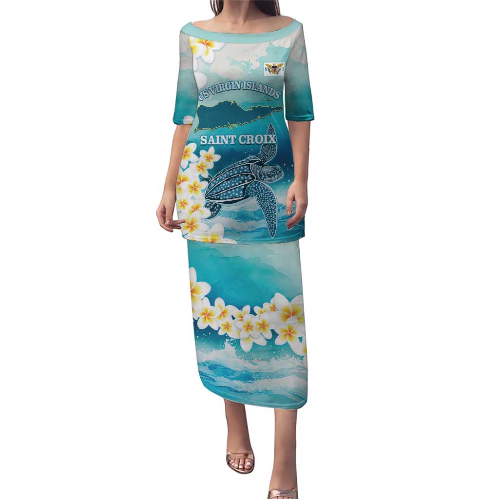 US Virgin Islands St Croix Puletasi Twin City Leatherback With Plumeria - Wonder Print Shop