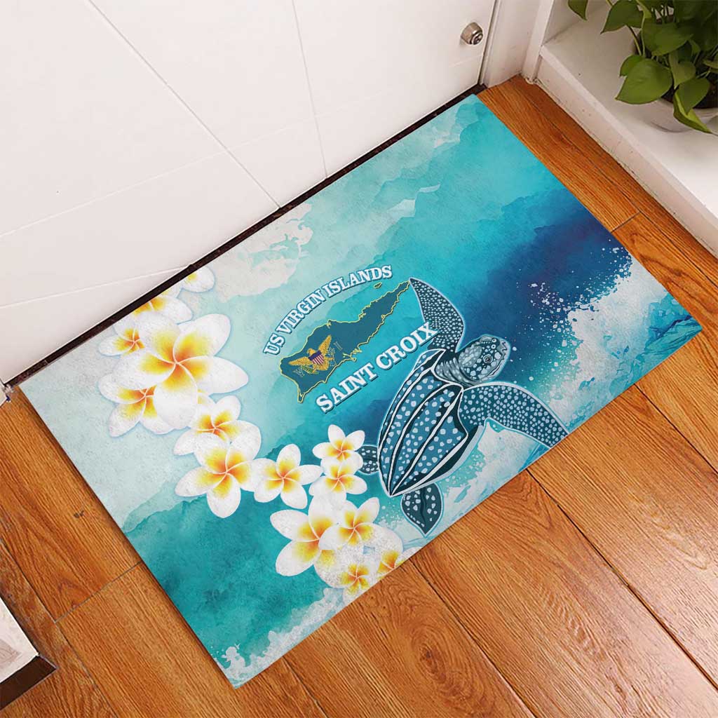 US Virgin Islands St Croix Rubber Doormat Twin City Leatherback With Plumeria - Wonder Print Shop