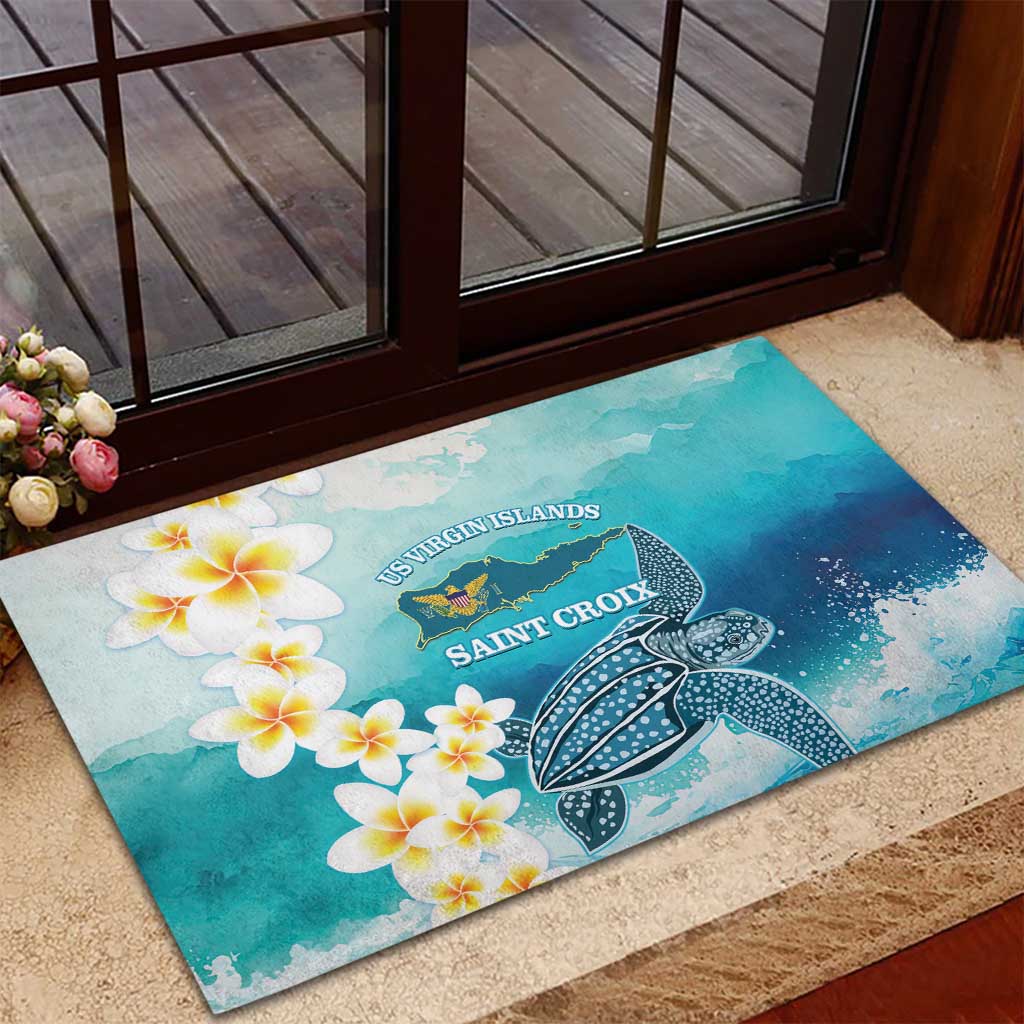 US Virgin Islands St Croix Rubber Doormat Twin City Leatherback With Plumeria - Wonder Print Shop