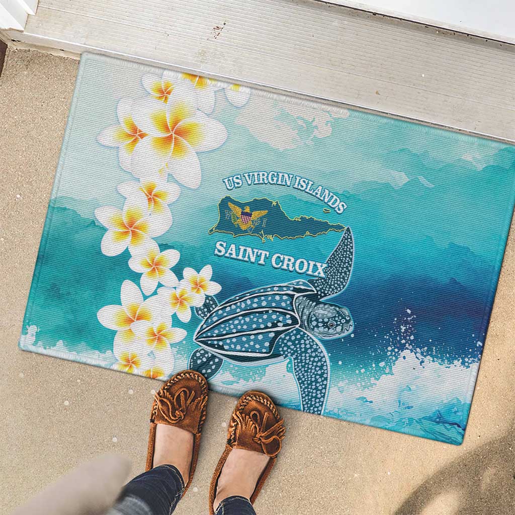 US Virgin Islands St Croix Rubber Doormat Twin City Leatherback With Plumeria - Wonder Print Shop