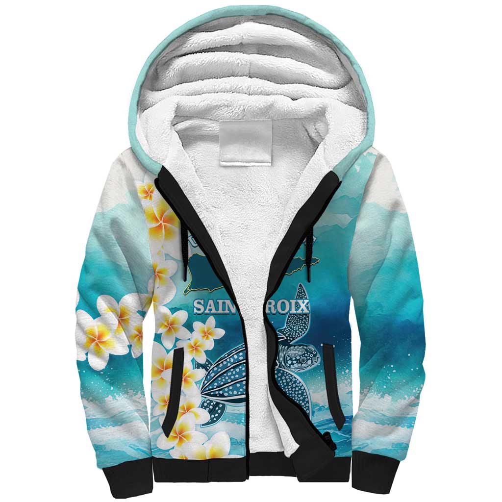 US Virgin Islands St Croix Sherpa Hoodie Twin City Leatherback With Plumeria - Wonder Print Shop