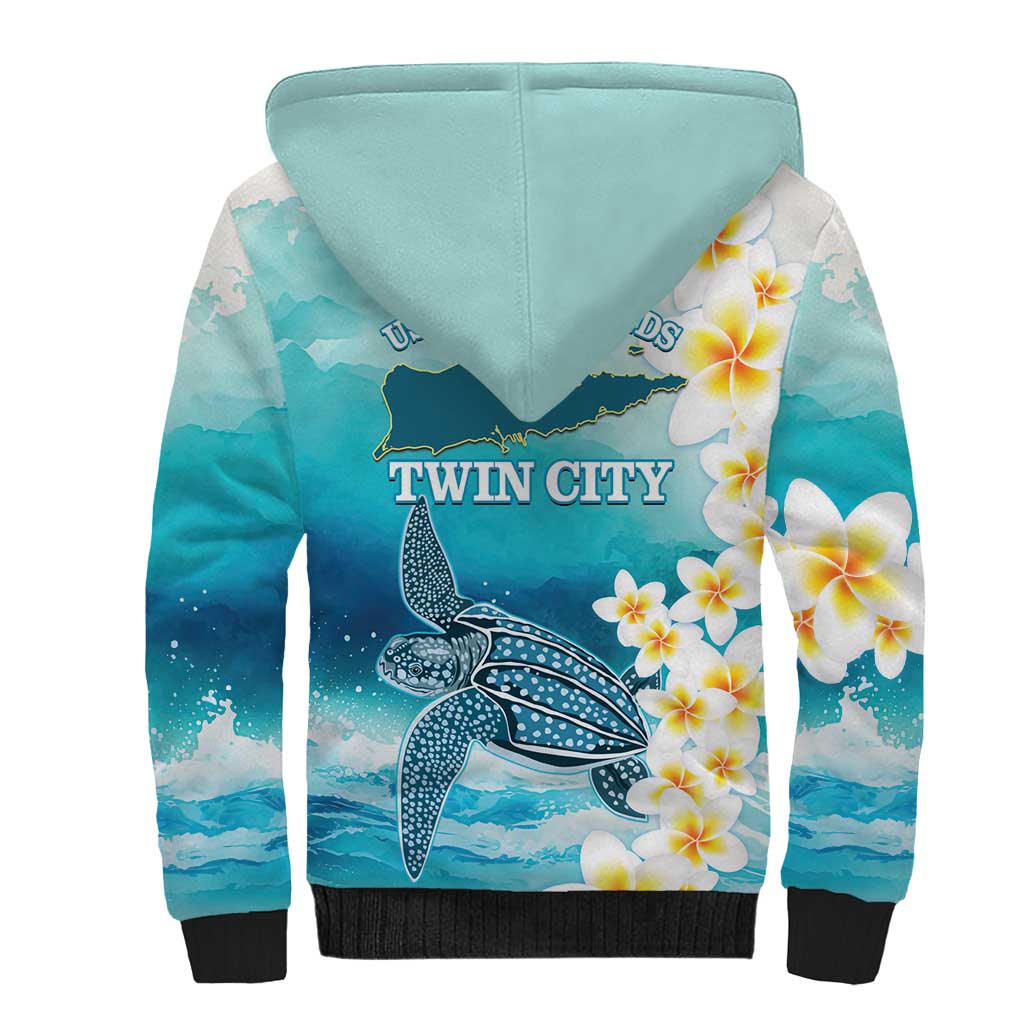 US Virgin Islands St Croix Sherpa Hoodie Twin City Leatherback With Plumeria - Wonder Print Shop