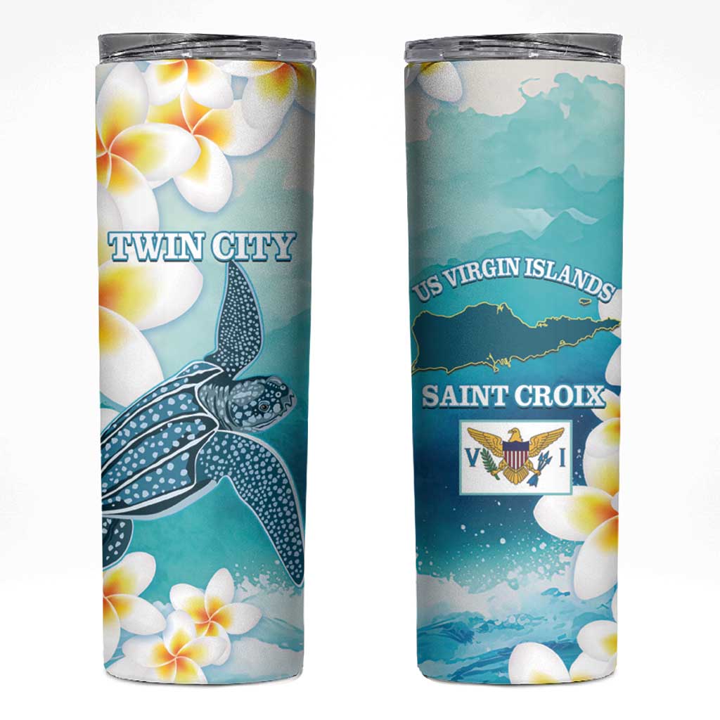 US Virgin Islands St Croix Skinny Tumbler Twin City Leatherback With Plumeria - Wonder Print Shop