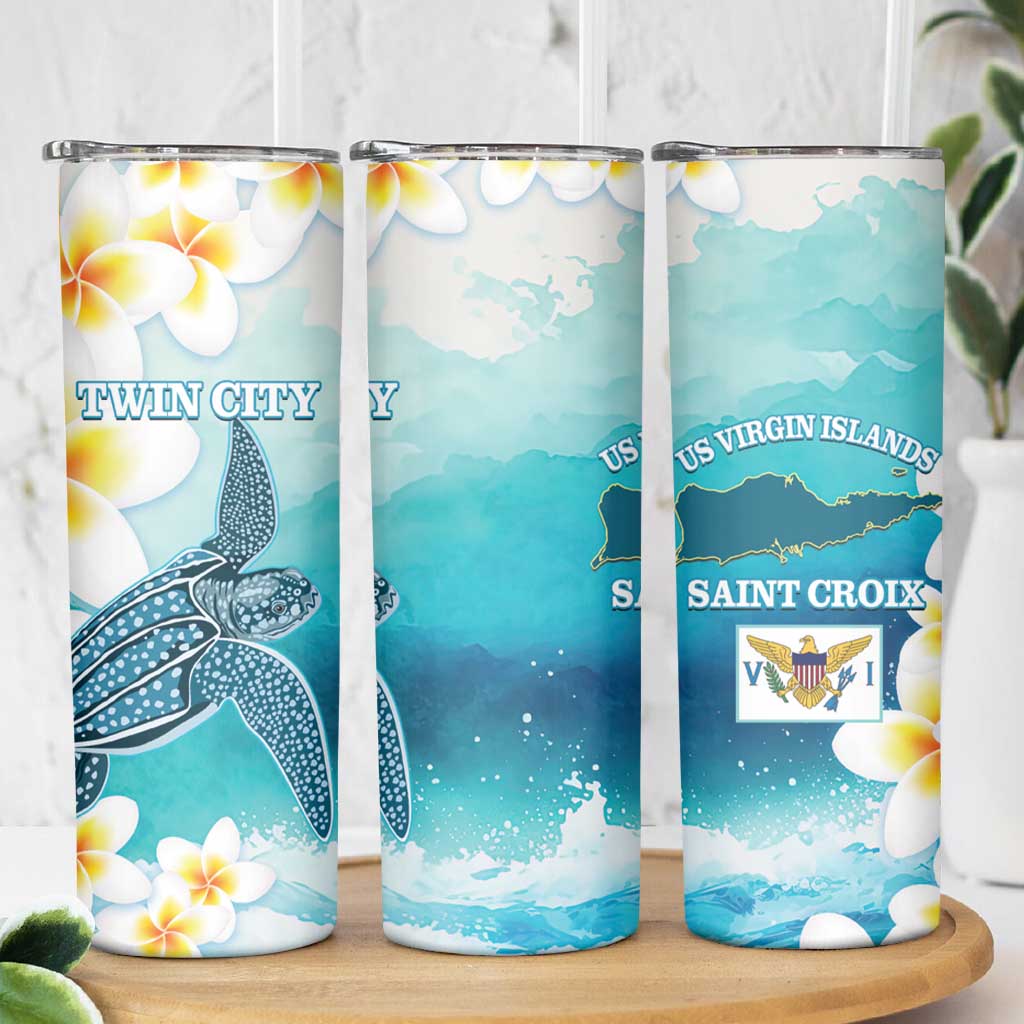 US Virgin Islands St Croix Skinny Tumbler Twin City Leatherback With Plumeria - Wonder Print Shop