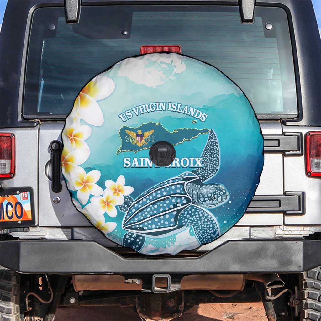 US Virgin Islands St Croix Spare Tire Cover Twin City Leatherback With Plumeria - Wonder Print Shop