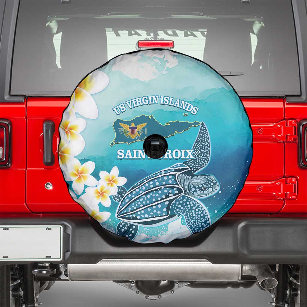 US Virgin Islands St Croix Spare Tire Cover Twin City Leatherback With Plumeria - Wonder Print Shop