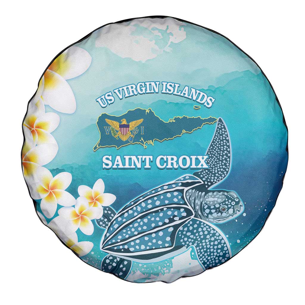 US Virgin Islands St Croix Spare Tire Cover Twin City Leatherback With Plumeria - Wonder Print Shop