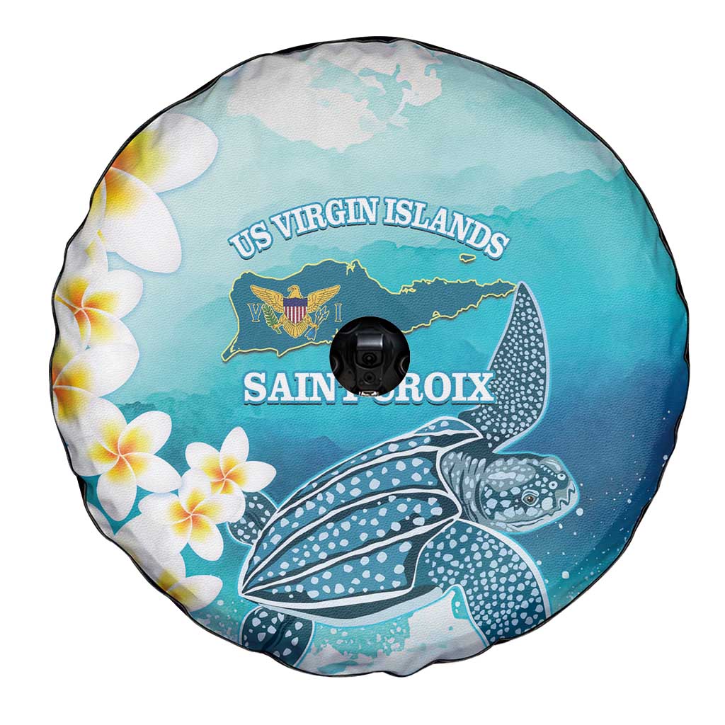 US Virgin Islands St Croix Spare Tire Cover Twin City Leatherback With Plumeria - Wonder Print Shop