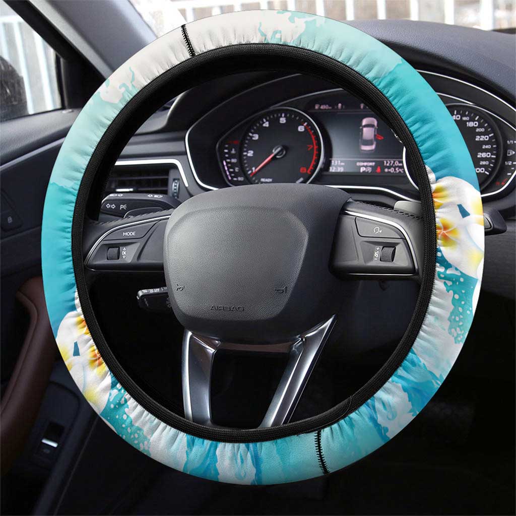 US Virgin Islands St Croix Steering Wheel Cover Twin City Leatherback With Plumeria - Wonder Print Shop