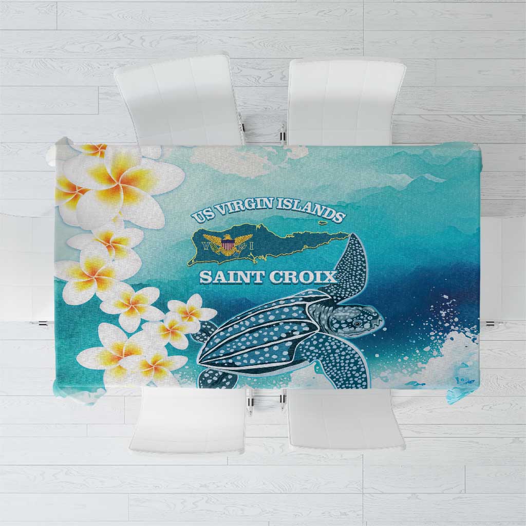 US Virgin Islands St Croix Tablecloth Twin City Leatherback With Plumeria - Wonder Print Shop