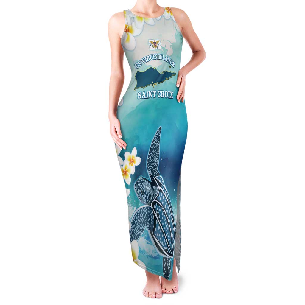 US Virgin Islands St Croix Tank Maxi Dress Twin City Leatherback With Plumeria - Wonder Print Shop