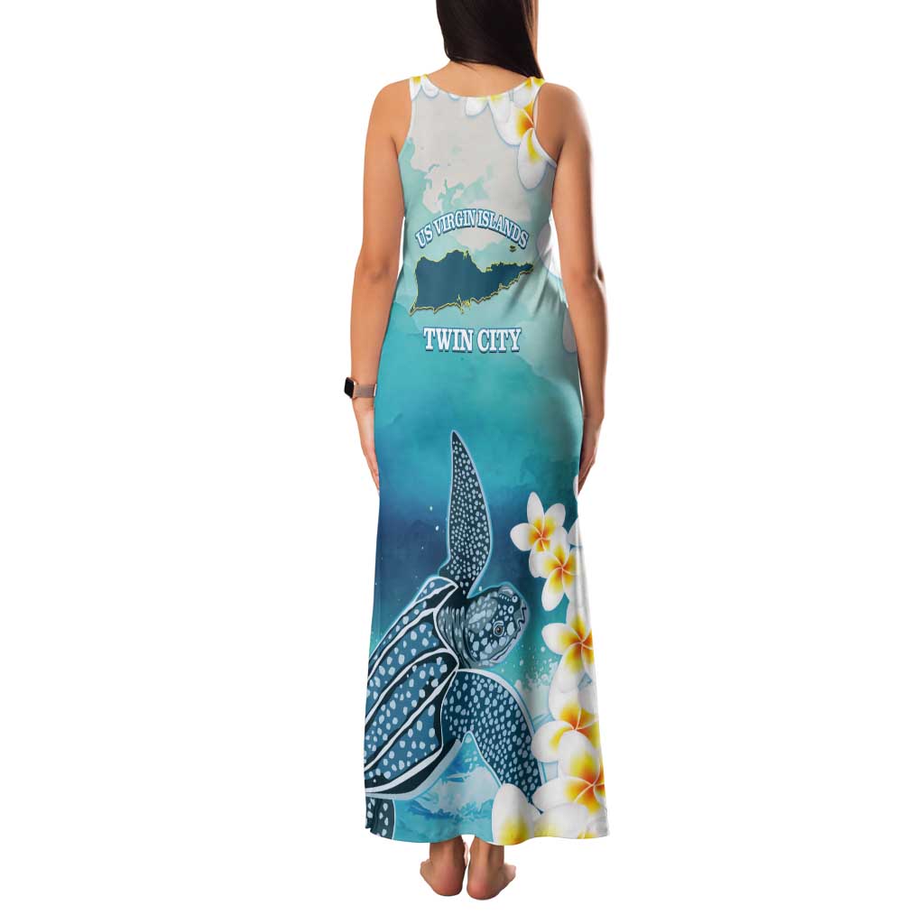 US Virgin Islands St Croix Tank Maxi Dress Twin City Leatherback With Plumeria - Wonder Print Shop