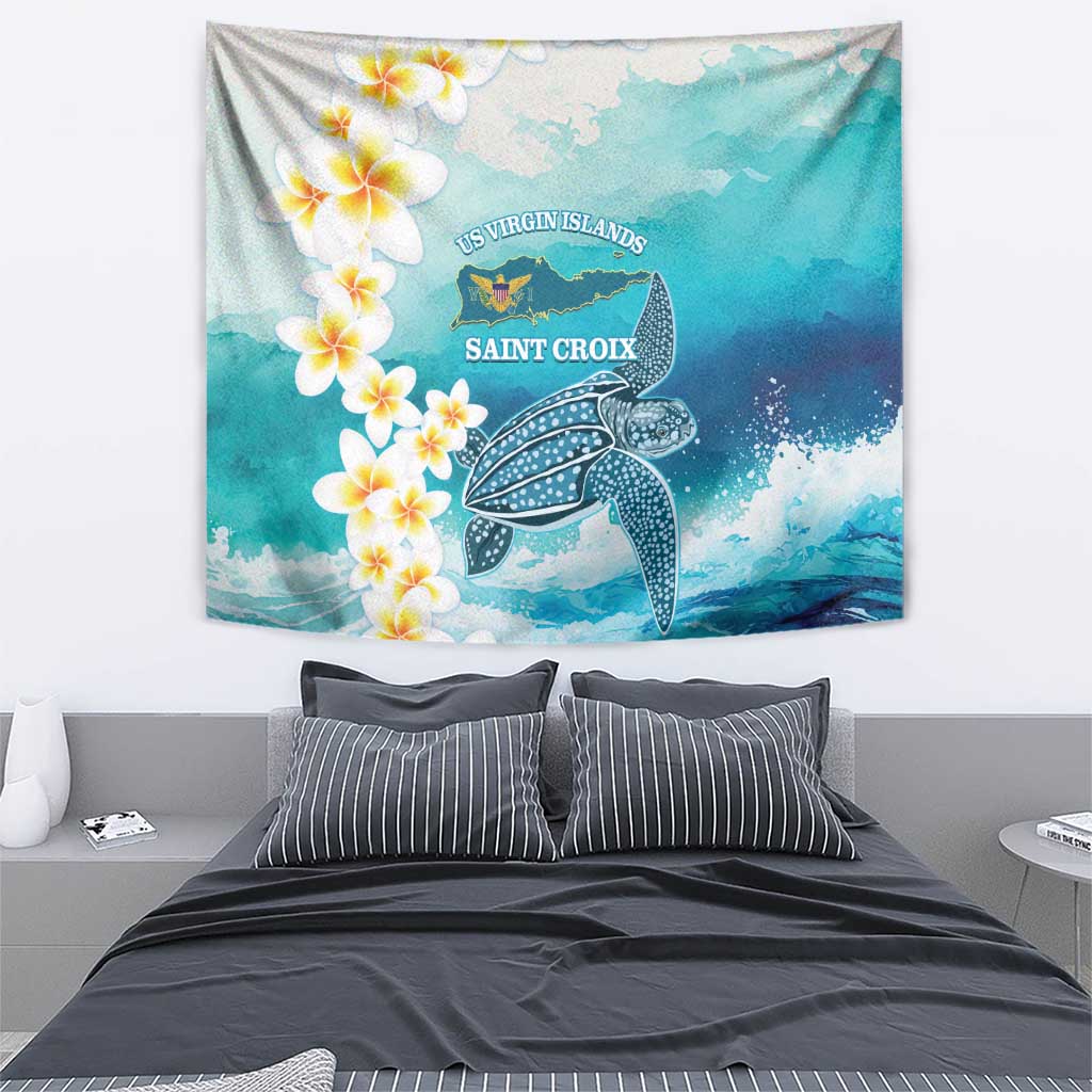 US Virgin Islands St Croix Tapestry Twin City Leatherback With Plumeria - Wonder Print Shop