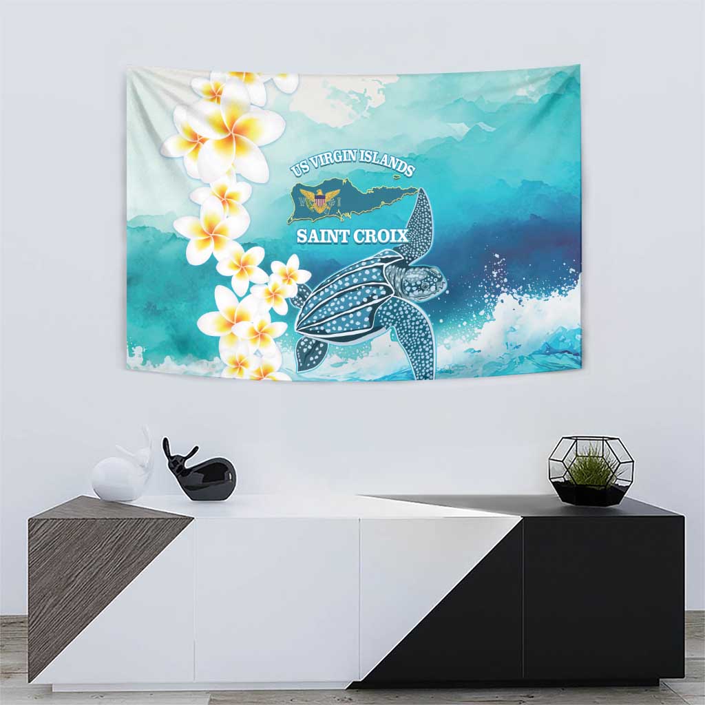 US Virgin Islands St Croix Tapestry Twin City Leatherback With Plumeria - Wonder Print Shop