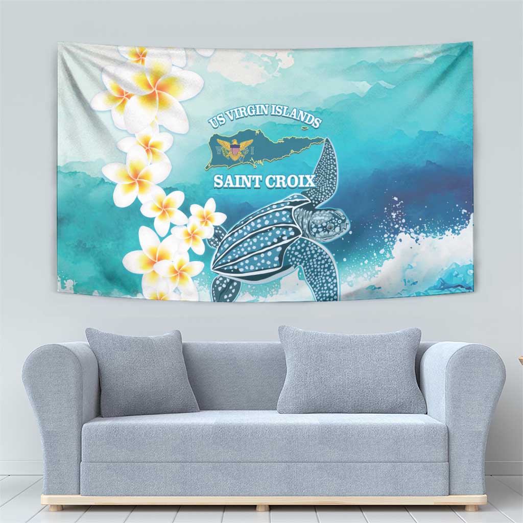US Virgin Islands St Croix Tapestry Twin City Leatherback With Plumeria - Wonder Print Shop