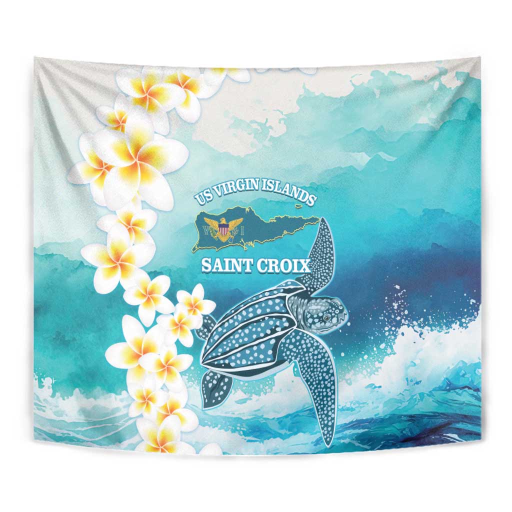 US Virgin Islands St Croix Tapestry Twin City Leatherback With Plumeria - Wonder Print Shop