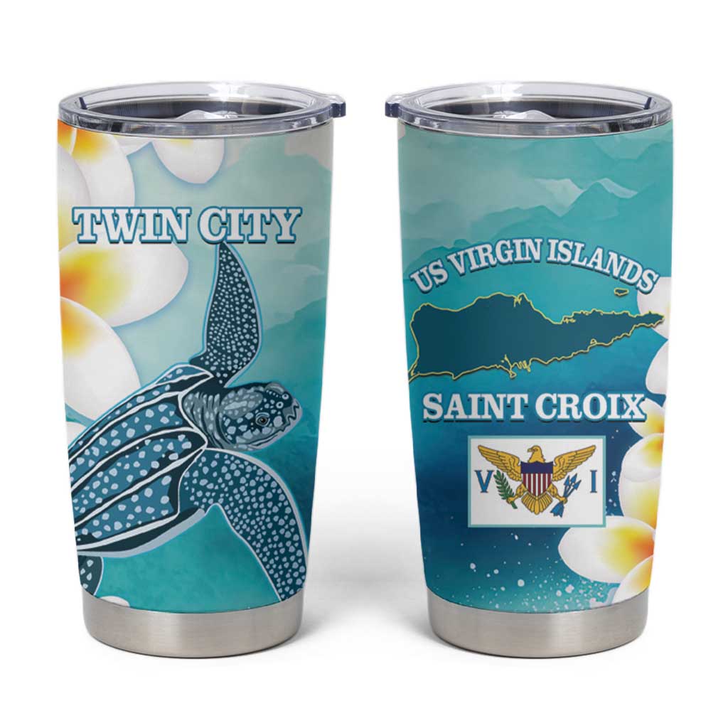 US Virgin Islands St Croix Tumbler Cup Twin City Leatherback With Plumeria - Wonder Print Shop