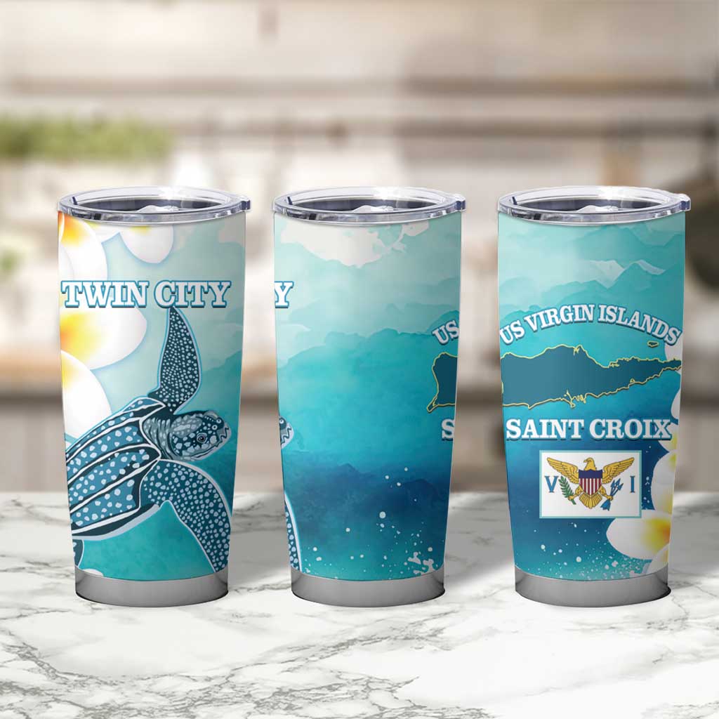 US Virgin Islands St Croix Tumbler Cup Twin City Leatherback With Plumeria - Wonder Print Shop