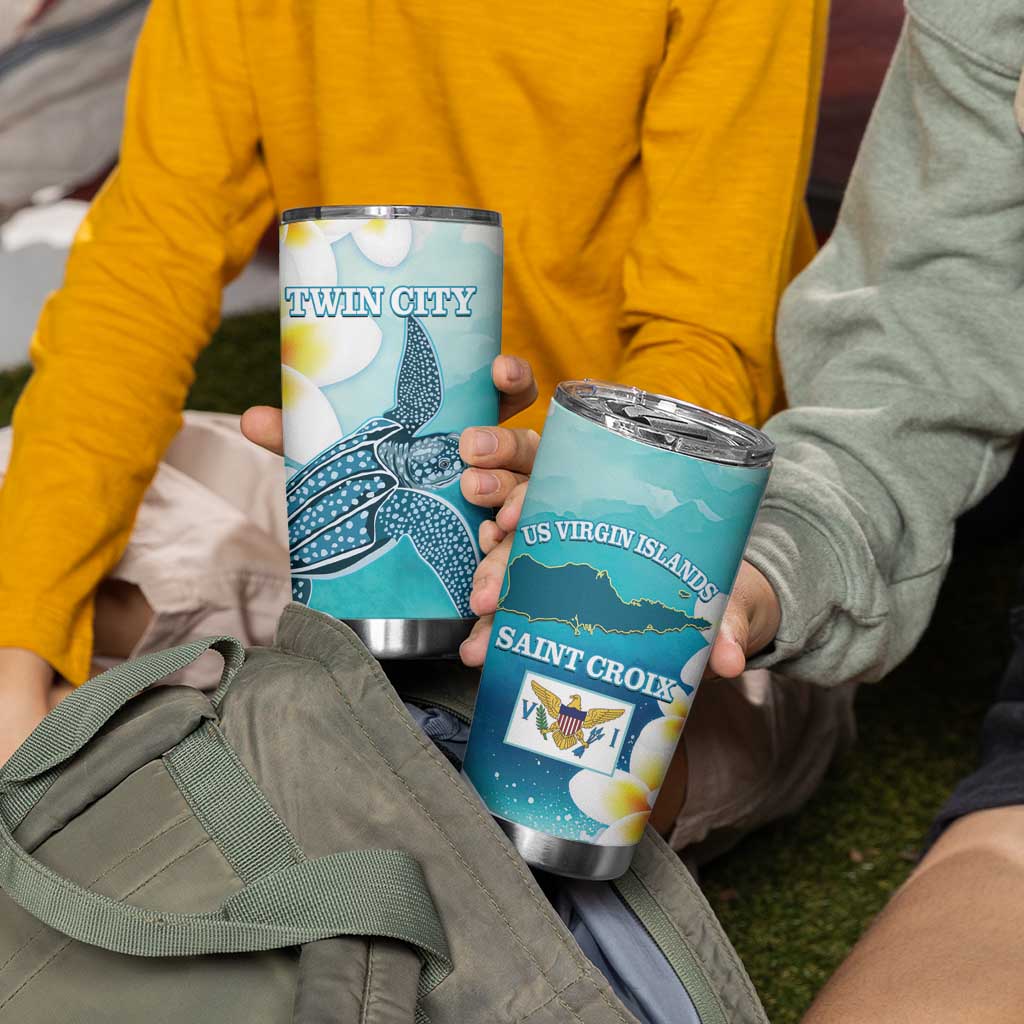 US Virgin Islands St Croix Tumbler Cup Twin City Leatherback With Plumeria - Wonder Print Shop