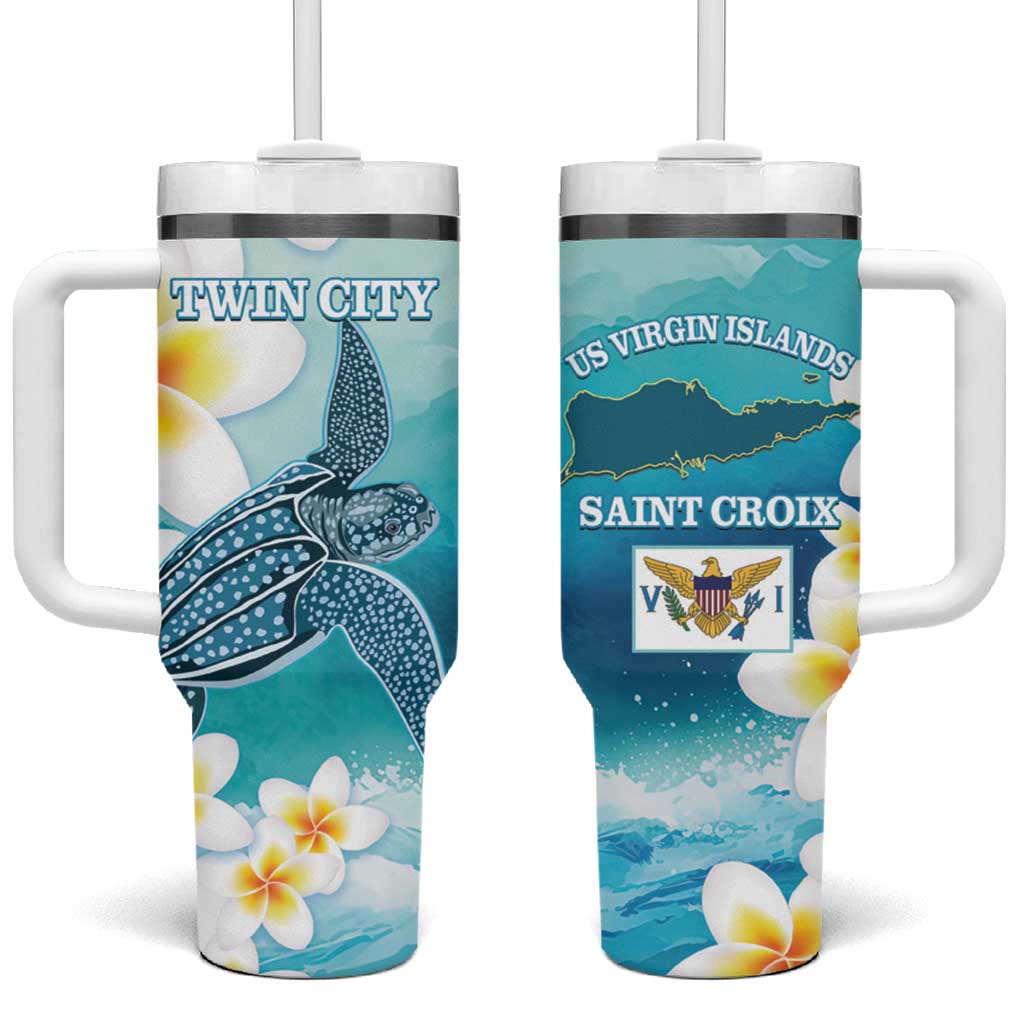 US Virgin Islands St Croix Tumbler With Handle Twin City Leatherback With Plumeria - Wonder Print Shop