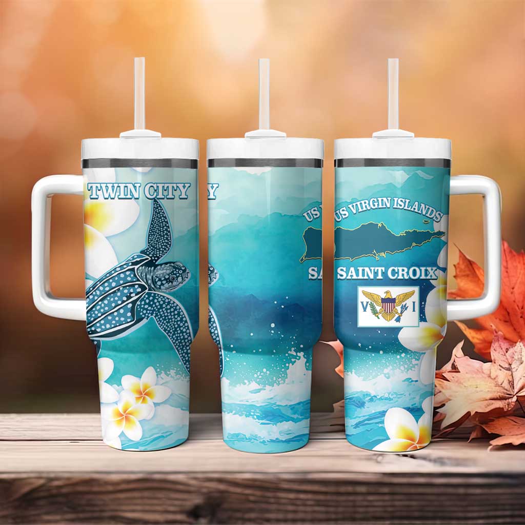 US Virgin Islands St Croix Tumbler With Handle Twin City Leatherback With Plumeria - Wonder Print Shop