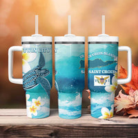 US Virgin Islands St Croix Tumbler With Handle Twin City Leatherback With Plumeria - Wonder Print Shop