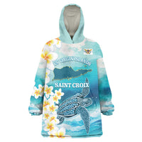 US Virgin Islands St Croix Wearable Blanket Hoodie Twin City Leatherback With Plumeria - Wonder Print Shop