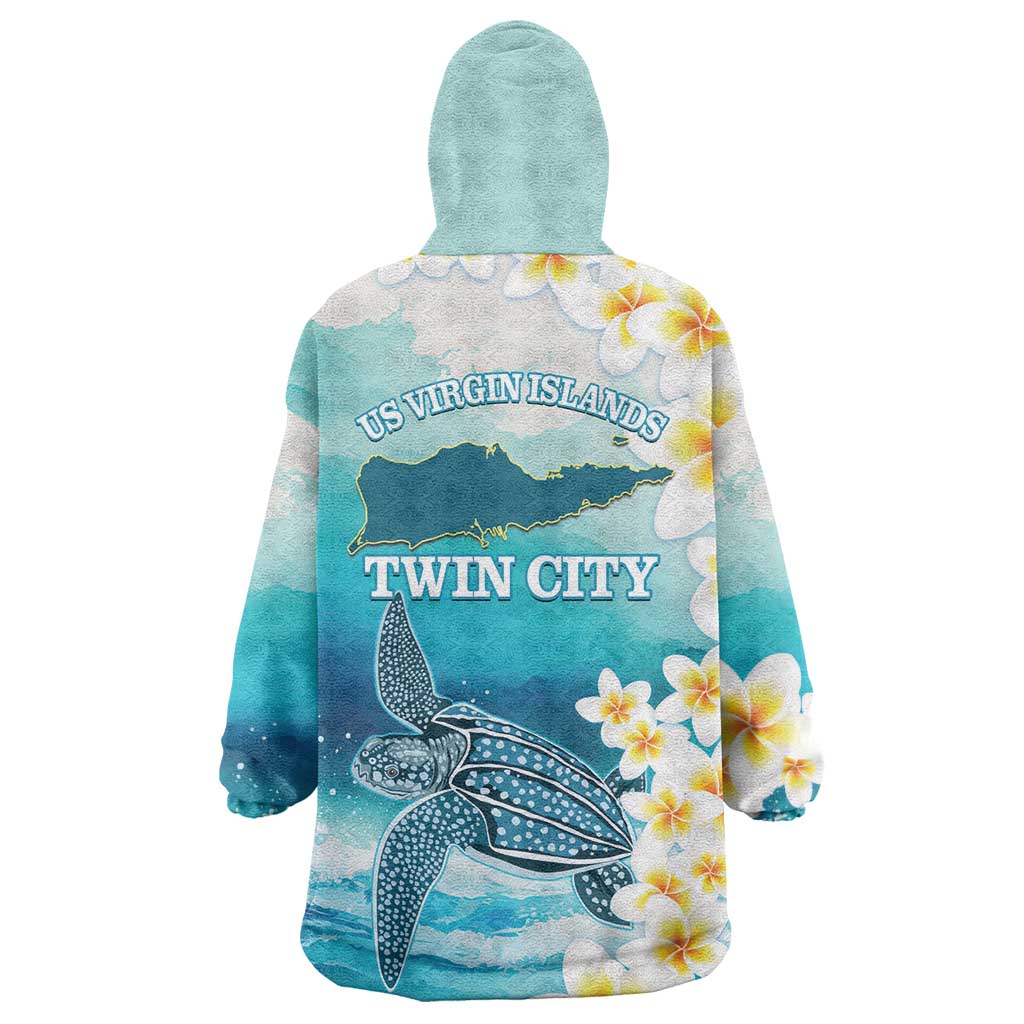 US Virgin Islands St Croix Wearable Blanket Hoodie Twin City Leatherback With Plumeria - Wonder Print Shop