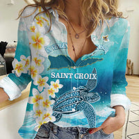 US Virgin Islands St Croix Women Casual Shirt Twin City Leatherback With Plumeria - Wonder Print Shop