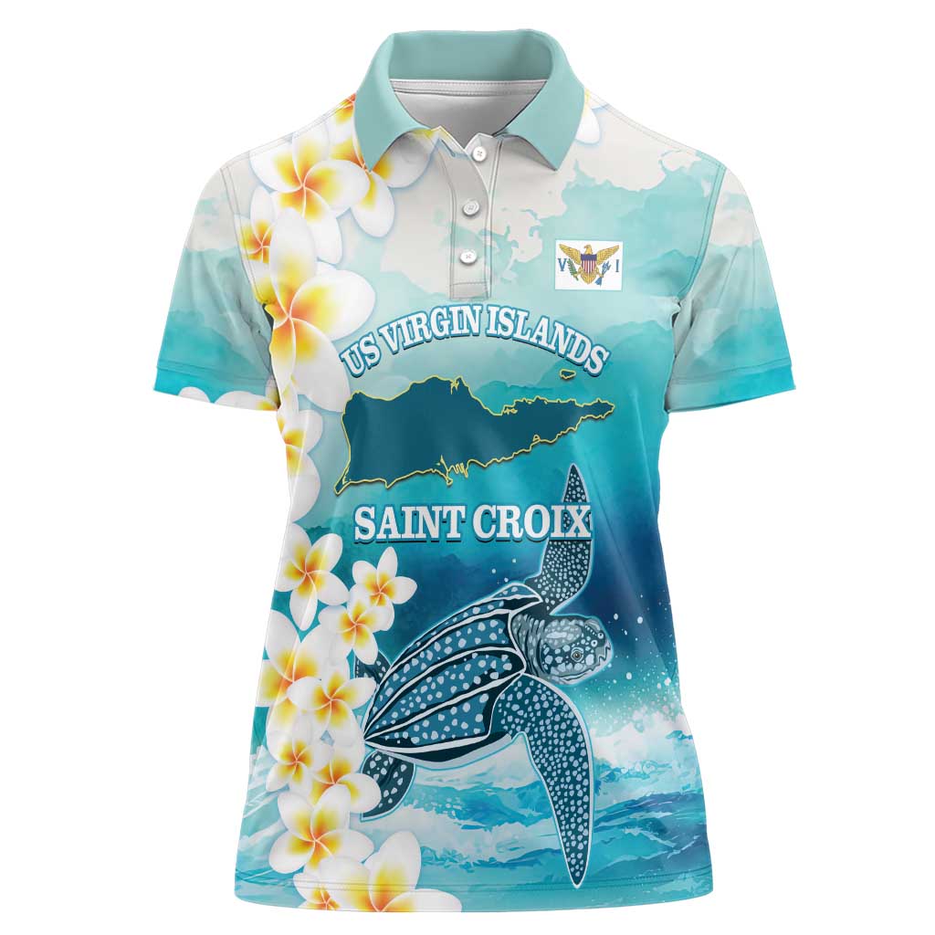 US Virgin Islands St Croix Women Polo Shirt Twin City Leatherback With Plumeria - Wonder Print Shop