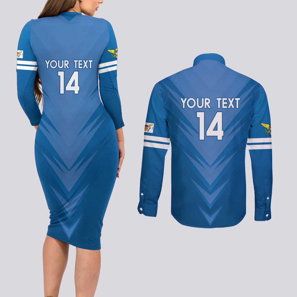 Custom US Virgin Islands Soccer Couples Matching Long Sleeve Bodycon Dress and Long Sleeve Button Shirt Go Dashing Eagles Sporty Style