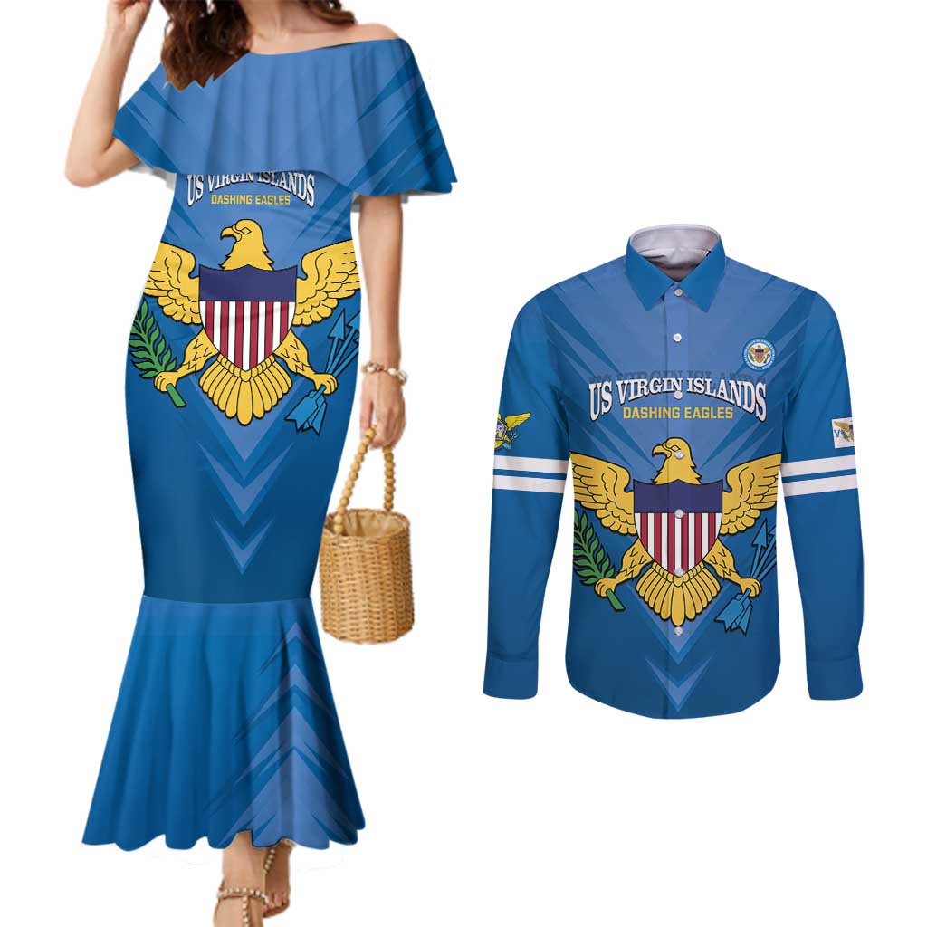 Custom US Virgin Islands Soccer Couples Matching Mermaid Dress and Long Sleeve Button Shirt Go Dashing Eagles Sporty Style