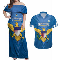 Custom US Virgin Islands Soccer Couples Matching Off Shoulder Maxi Dress and Hawaiian Shirt Go Dashing Eagles Sporty Style