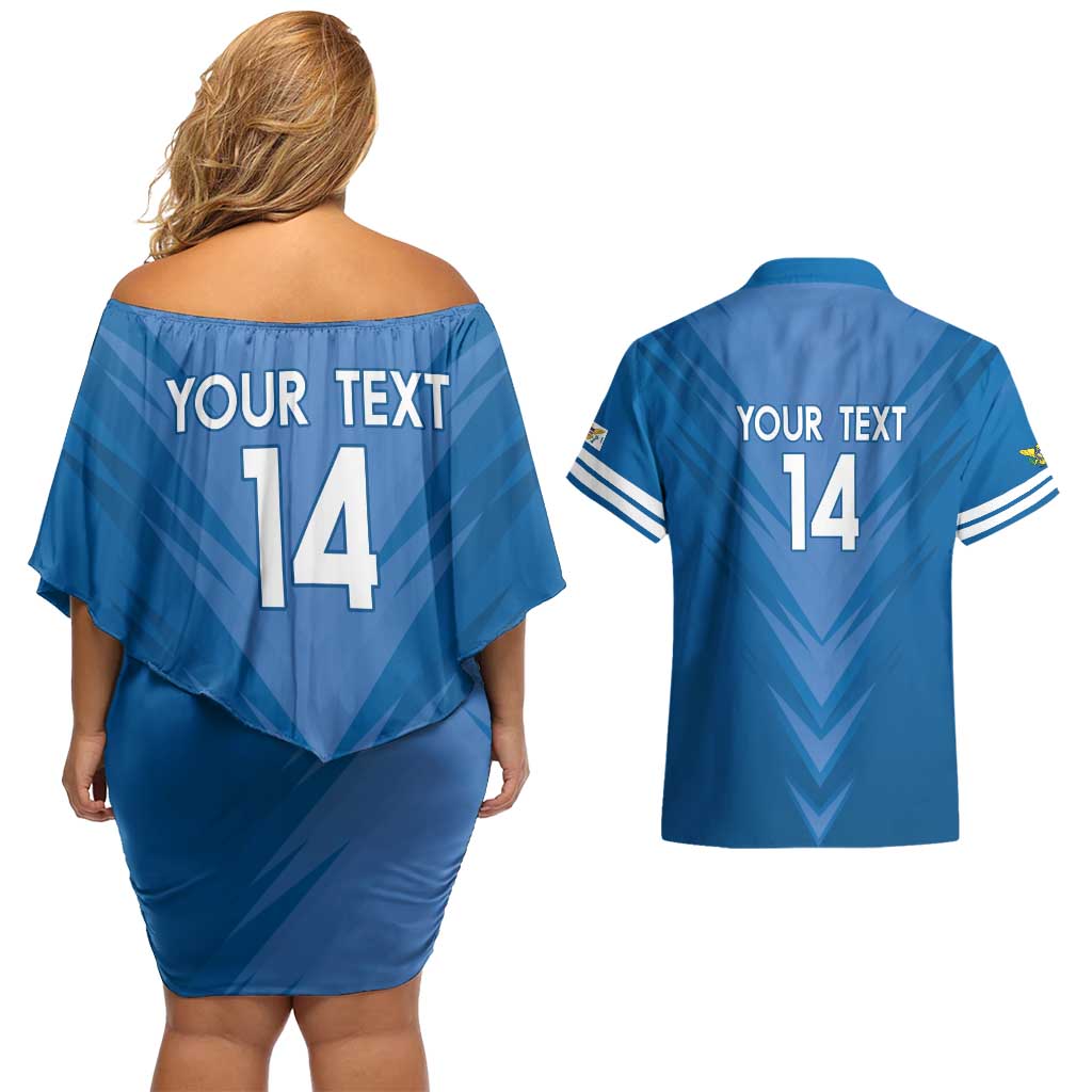 Custom US Virgin Islands Soccer Couples Matching Off Shoulder Short Dress and Hawaiian Shirt Go Dashing Eagles Sporty Style