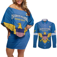 Custom US Virgin Islands Soccer Couples Matching Off Shoulder Short Dress and Long Sleeve Button Shirt Go Dashing Eagles Sporty Style
