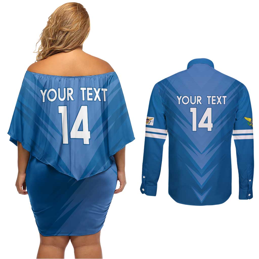 Custom US Virgin Islands Soccer Couples Matching Off Shoulder Short Dress and Long Sleeve Button Shirt Go Dashing Eagles Sporty Style