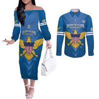 Custom US Virgin Islands Soccer Couples Matching Off The Shoulder Long Sleeve Dress and Long Sleeve Button Shirt Go Dashing Eagles Sporty Style