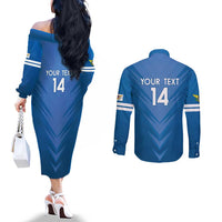 Custom US Virgin Islands Soccer Couples Matching Off The Shoulder Long Sleeve Dress and Long Sleeve Button Shirt Go Dashing Eagles Sporty Style