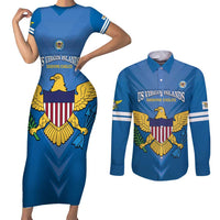 Custom US Virgin Islands Soccer Couples Matching Short Sleeve Bodycon Dress and Long Sleeve Button Shirt Go Dashing Eagles Sporty Style