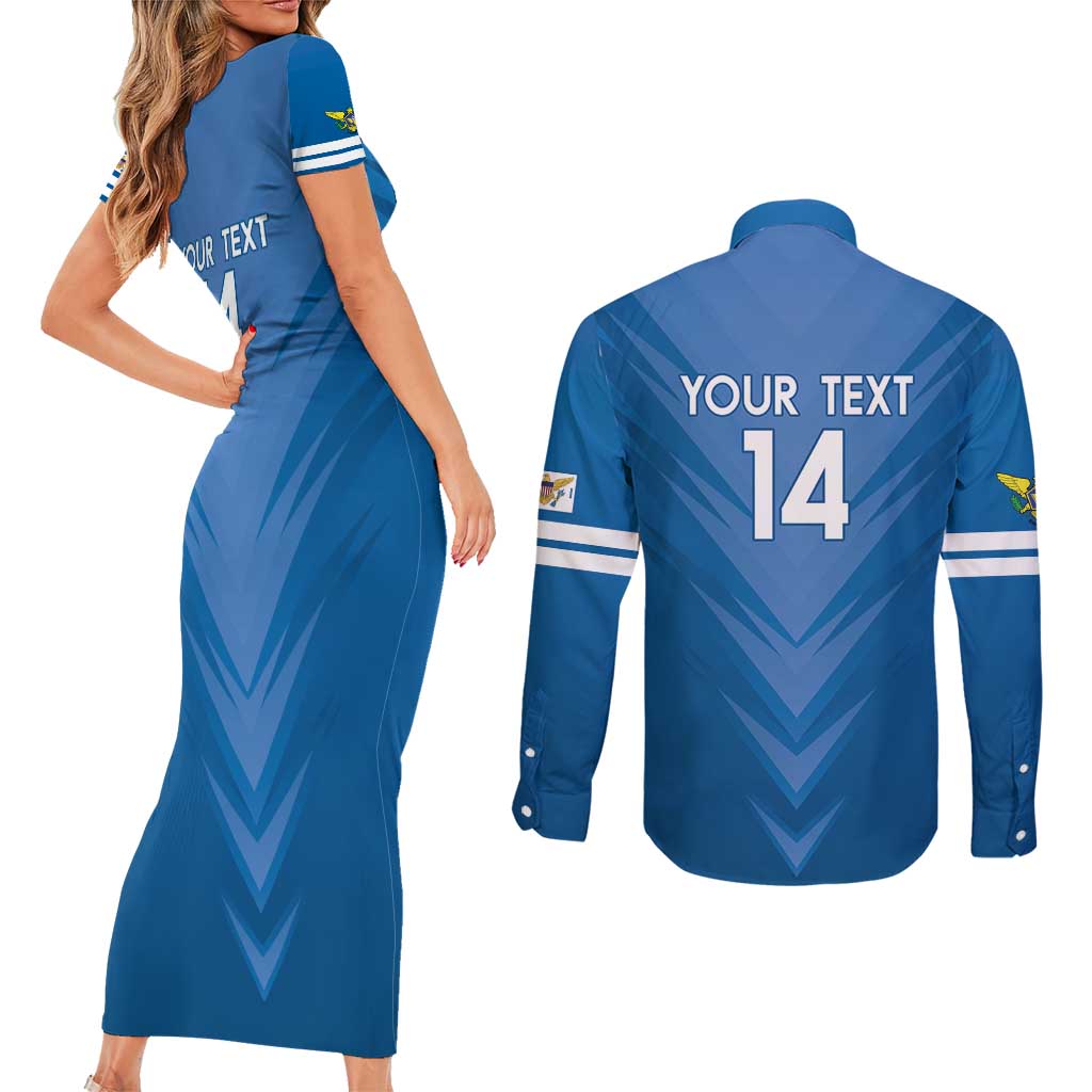 Custom US Virgin Islands Soccer Couples Matching Short Sleeve Bodycon Dress and Long Sleeve Button Shirt Go Dashing Eagles Sporty Style
