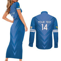 Custom US Virgin Islands Soccer Couples Matching Short Sleeve Bodycon Dress and Long Sleeve Button Shirt Go Dashing Eagles Sporty Style