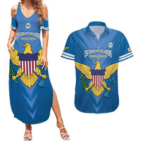 Custom US Virgin Islands Soccer Couples Matching Summer Maxi Dress and Hawaiian Shirt Go Dashing Eagles Sporty Style