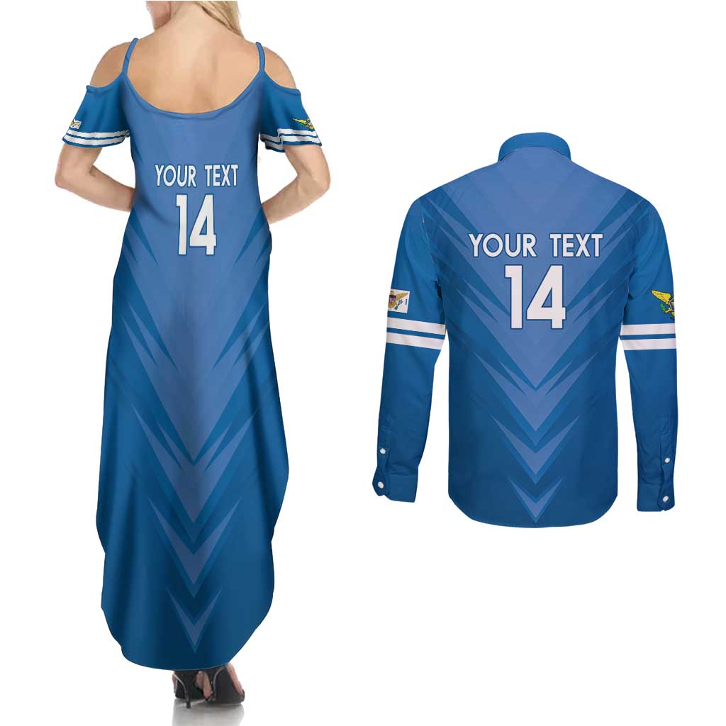 Custom US Virgin Islands Soccer Couples Matching Summer Maxi Dress and Long Sleeve Button Shirt Go Dashing Eagles Sporty Style